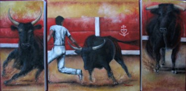 Painting titled "Course camarguaise" by Marc Haumont, Original Artwork, Oil