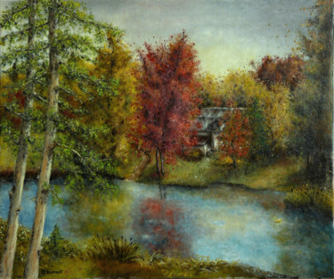 Painting titled "Lac d'automne / Fal…" by Marc Haumont, Original Artwork, Oil