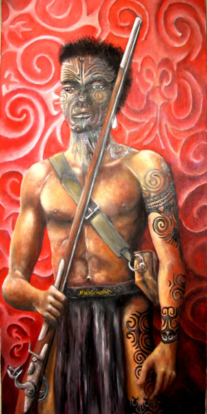 Pintura intitulada "Guerrier Maori / Ma…" por Marc Haumont, Obras de arte originais, Óleo