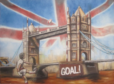 Schilderij getiteld "Rugby in London" door Marc Haumont, Origineel Kunstwerk, Olie