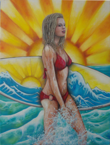 Painting titled "Surfin' USA" by Marc Haumont, Original Artwork, Oil