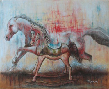 Painting titled "Le petit cheval qui…" by Marc Haumont, Original Artwork, Oil