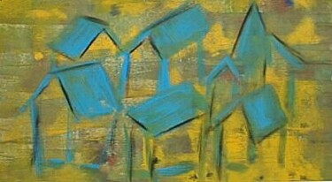 Painting titled "Les toits bleus" by Marc Ivart, Original Artwork
