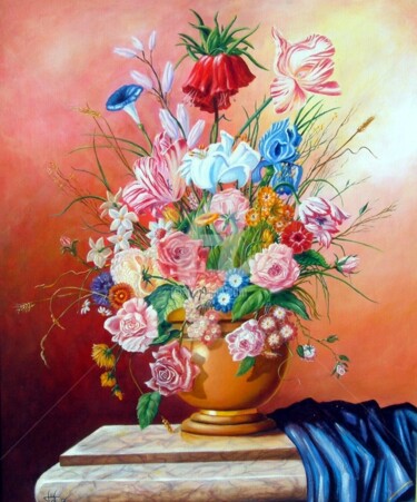Painting titled "Flores Magnificat" by Marc Lallemand (Markkus), Original Artwork, Oil