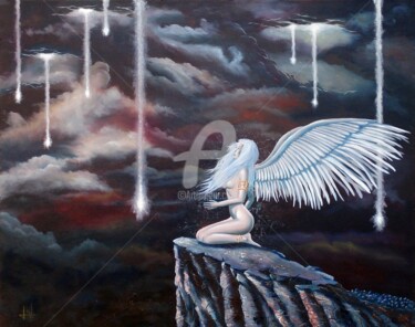 Painting titled "Les anges chutent" by Marc Lallemand (Markkus), Original Artwork, Oil