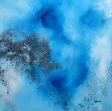 Peinture intitulée "Nuage aquatique" par Marc Lasserre, Œuvre d'art originale, Huile Monté sur Châssis en bois