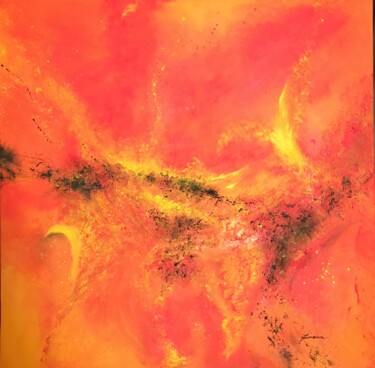 Painting titled "Incandescence" by Marc Lasserre, Original Artwork, Oil Mounted on Wood Stretcher frame