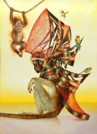 Peinture intitulée "Le singe" par Marc Le Rest, Œuvre d'art originale, Huile