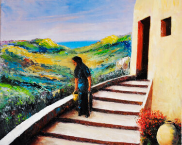 Painting titled "la paysanne en corse" by Marc Lejeune, Original Artwork, Oil