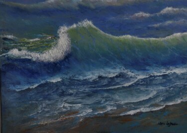 Painting titled "la vague" by Marc Lejeune, Original Artwork, Oil Mounted on Wood Stretcher frame