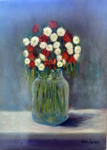 Pittura intitolato "fleurs dans un vase" da Marc Lejeune, Opera d'arte originale, Olio