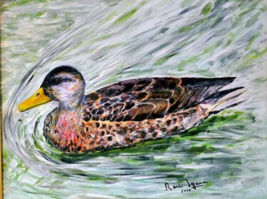 Painting titled "canard à col vert" by Marc Lejeune, Original Artwork, Oil