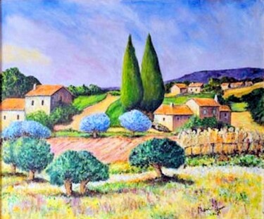 Painting titled "paysage de provence" by Marc Lejeune, Original Artwork, Acrylic