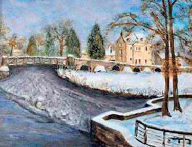 Malerei mit dem Titel "la sèvre en hiver" von Marc Lejeune, Original-Kunstwerk, Öl