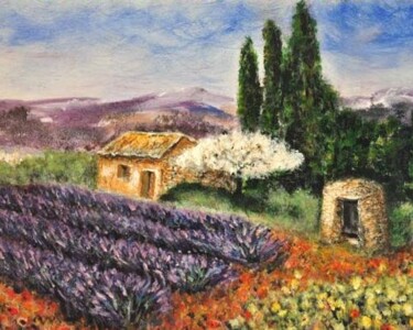 Painting titled "paysage de provence" by Marc Lejeune, Original Artwork, Oil