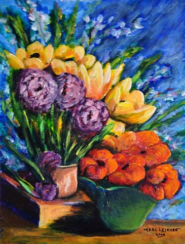 Peinture intitulée "composion florale" par Marc Lejeune, Œuvre d'art originale