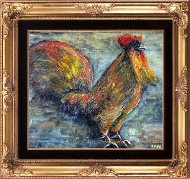 Painting titled "coq chantant au mat…" by Marc Lejeune, Original Artwork