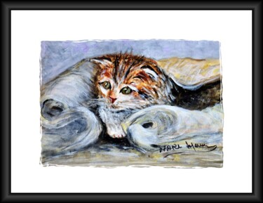 Peinture intitulée "chaton au réveil" par Marc Lejeune, Œuvre d'art originale