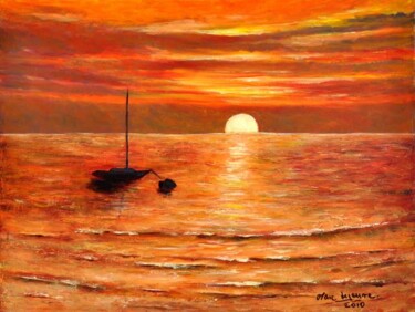 Peinture intitulée "coucher de soleil" par Marc Lejeune, Œuvre d'art originale, Huile