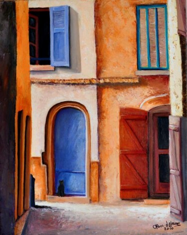 Painting titled "ruelle d'un village…" by Marc Lejeune, Original Artwork, Oil