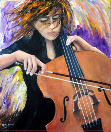 Картина под названием "La violoncelliste" - Marc Lejeune, Подлинное произведение искусства, Масло