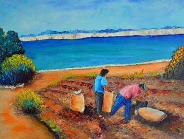Peinture intitulée "ramassage-de-pommes…" par Marc Lejeune, Œuvre d'art originale, Huile
