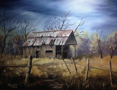 Pintura intitulada "Barn" por Marc Merie, Obras de arte originais, Óleo