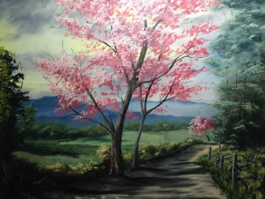 Painting titled "Flowering tree" by Marc Merie, Original Artwork, Acrylic