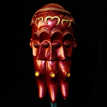 Escultura intitulada "Masque 4 yeux" por Marc Rolly, Obras de arte originais, Madeira Montado em Alumínio