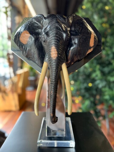 Sculpture titled "Éléphant Ébène" by Marc Rolly, Original Artwork, Wood