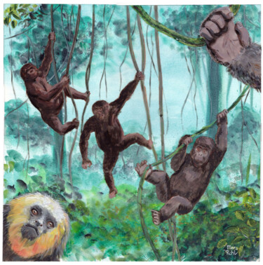 Peinture intitulée "Les singes et les l…" par Marc Rouchairoles, Œuvre d'art originale, Acrylique Monté sur Châssis en bois