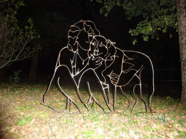 Sculpture titled "Charly et sa drôle…" by Marc Terrade, Original Artwork, Metals