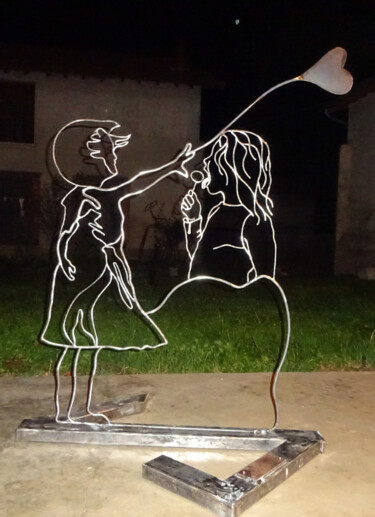 Sculpture titled "Deux petits anges" by Marc Terrade, Original Artwork, Metals