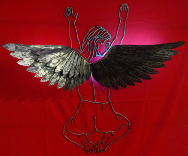 Sculpture titled "Miramuse... L'ange" by Marc Terrade, Original Artwork, Metals