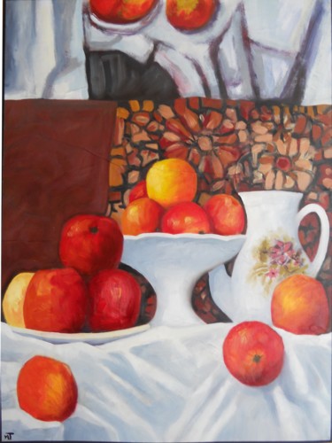 Painting titled "Des pommes rouges" by Marc Thiessard, Original Artwork, Oil