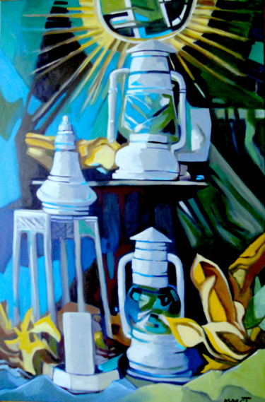 Painting titled "Lampes" by Marc Thiessard, Original Artwork, Oil