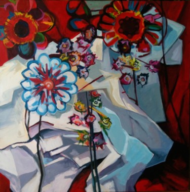 Painting titled "Fleurs de plastique" by Marc Thiessard, Original Artwork, Acrylic