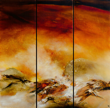 Painting titled "Celsius 45 - tripty…" by Marc Trabys, Original Artwork, Oil Mounted on Wood Stretcher frame