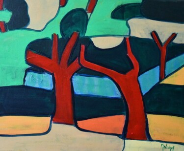 Painting titled "Les arbres" by Marc Vichet, Original Artwork, Acrylic