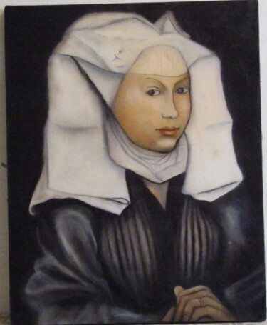 Painting titled "portrait d'une femm…" by Marc Vincent, Original Artwork, Oil Mounted on Wood Stretcher frame