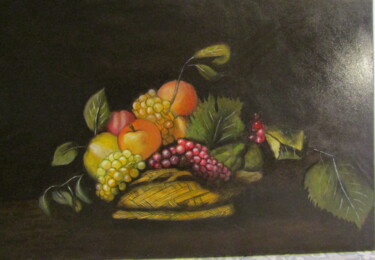 Peinture intitulée "corbeille de fruit" par Marc Vincent, Œuvre d'art originale, Huile Monté sur Châssis en bois