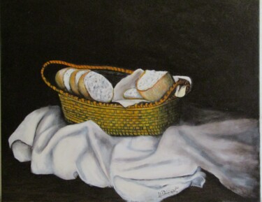 Картина под названием "corbeille de pain c…" - Marc Vincent, Подлинное произведение искусства, Масло Установлен на Деревянна…