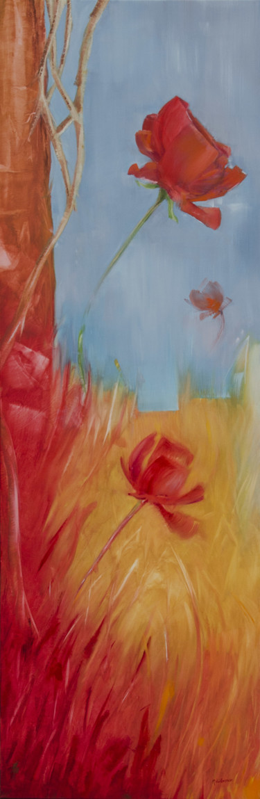 Peinture intitulée "fleurs-rouges" par Marc Vuillermoz, Œuvre d'art originale, Huile