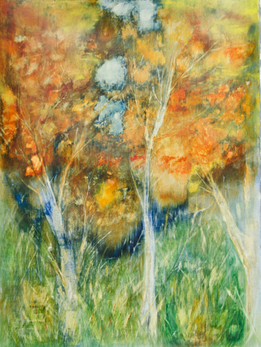 Painting titled "Couleur d'automne" by Marc Vuillermoz, Original Artwork, Tempera