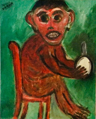 Painting titled "Chimpanzé et son mi…" by Marc Zarka, Original Artwork, Acrylic