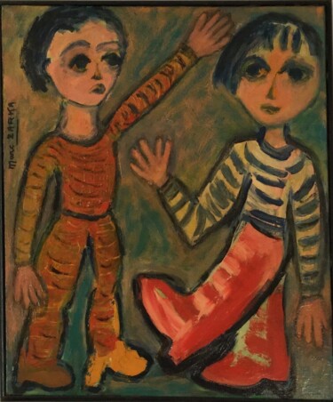 Malerei mit dem Titel "2 FILLETTES EN COUL…" von Marc Zarka, Original-Kunstwerk, Öl