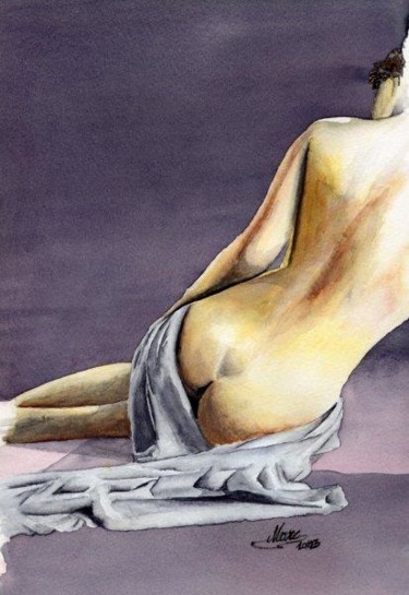 Peinture intitulée "nu drapé de dos" par Marc Petremann, Œuvre d'art originale, Huile