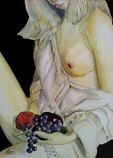 Peinture intitulée "Nu drapé aux fruits" par Marc Petremann, Œuvre d'art originale, Huile