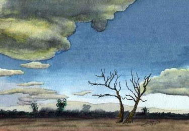Peinture intitulée "Savane avant l'orage" par Marc Petremann, Œuvre d'art originale, Huile