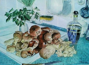 Peinture intitulée "Récolte de cèpes" par Marc Petremann, Œuvre d'art originale, Huile